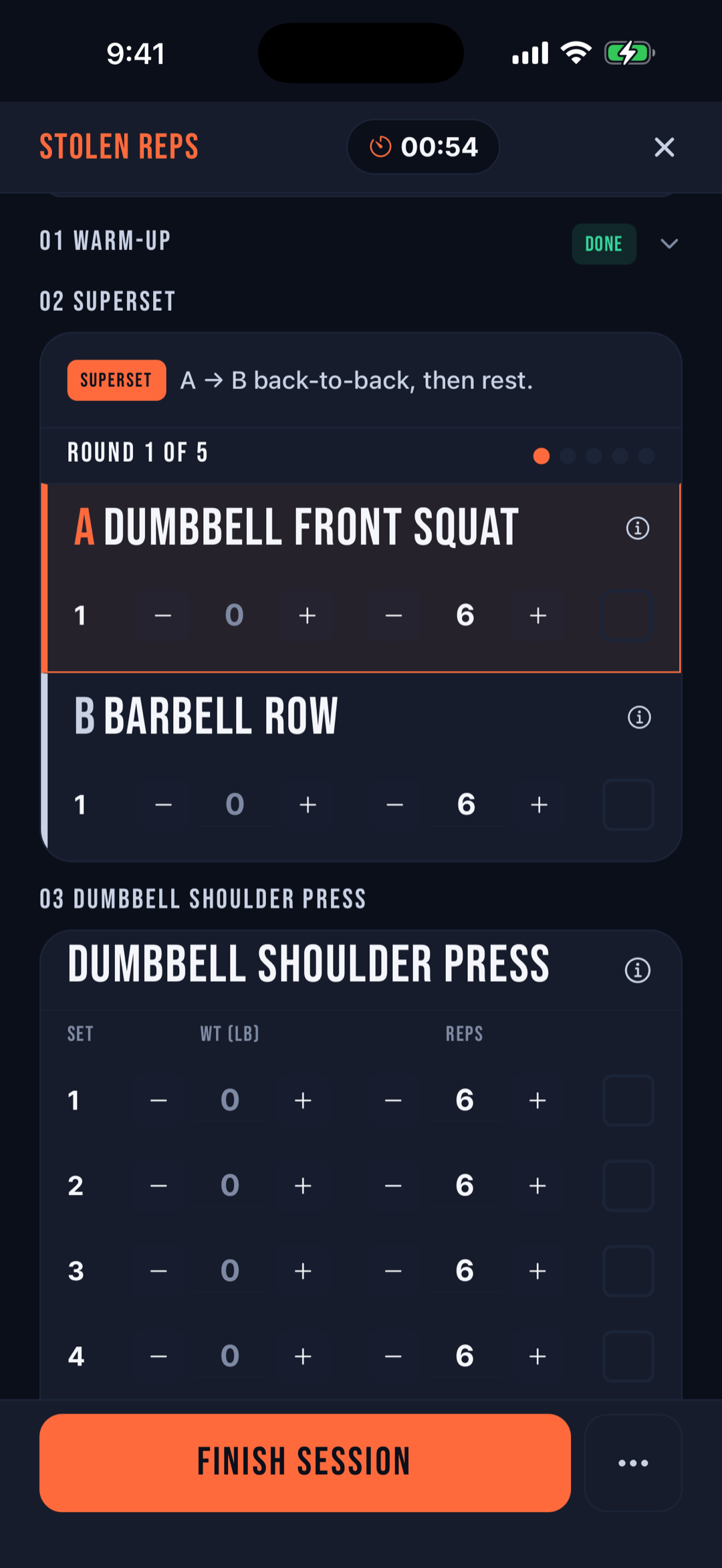 Stolen Reps guided session timer running quiet exercises like shadowboxing